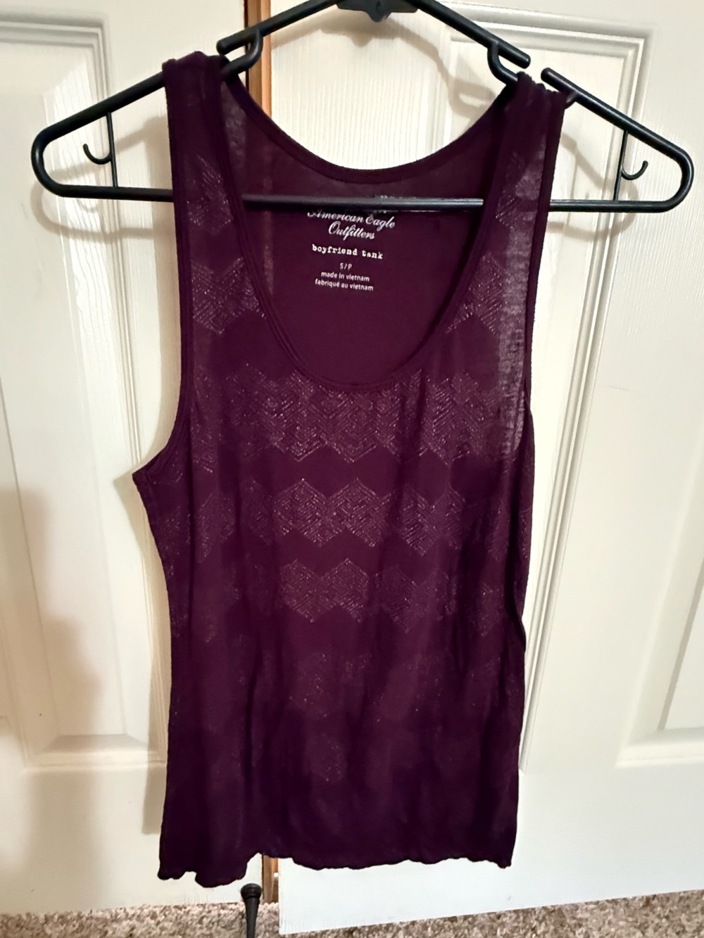 American Eagle Burgundy Sheer Boyfriend Tank Top Small